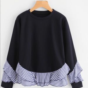 Contrast Striped Frill Trim Sweatshirt